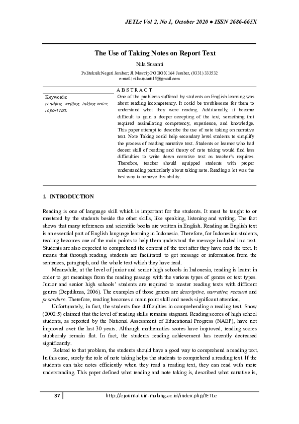 (PDF) The Use of Taking Notes on Report Text