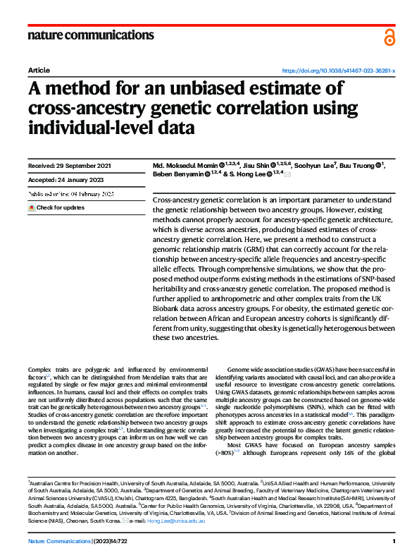 (PDF) A method for an unbiased estimate of cross-ancestry genetic ...