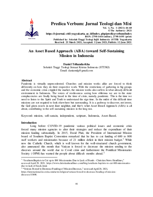 (PDF) An Asset Based Approach (ABA) toward Self-Sustaining Mission in ...