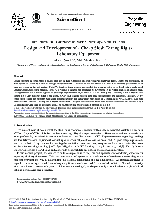 (PDF) Design and Development of a Cheap Slosh Testing Rig as Laboratory ...