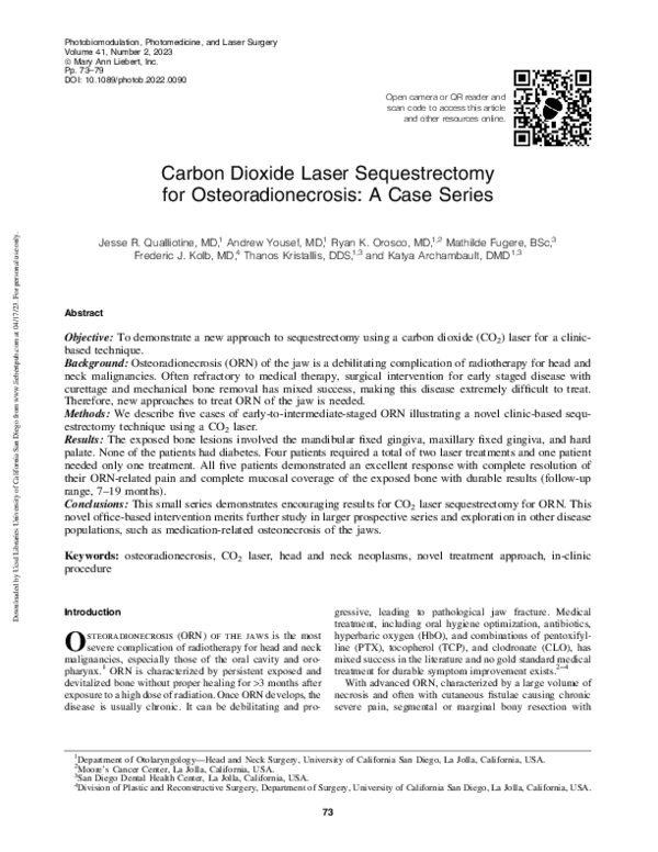 (PDF) Carbon Dioxide Laser Sequestrectomy for Osteoradionecrosis A