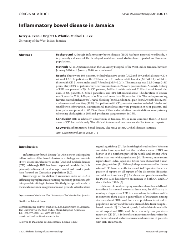 (PDF) Inflammatory bowel disease in Jamaica Michael G Lee Academia.edu