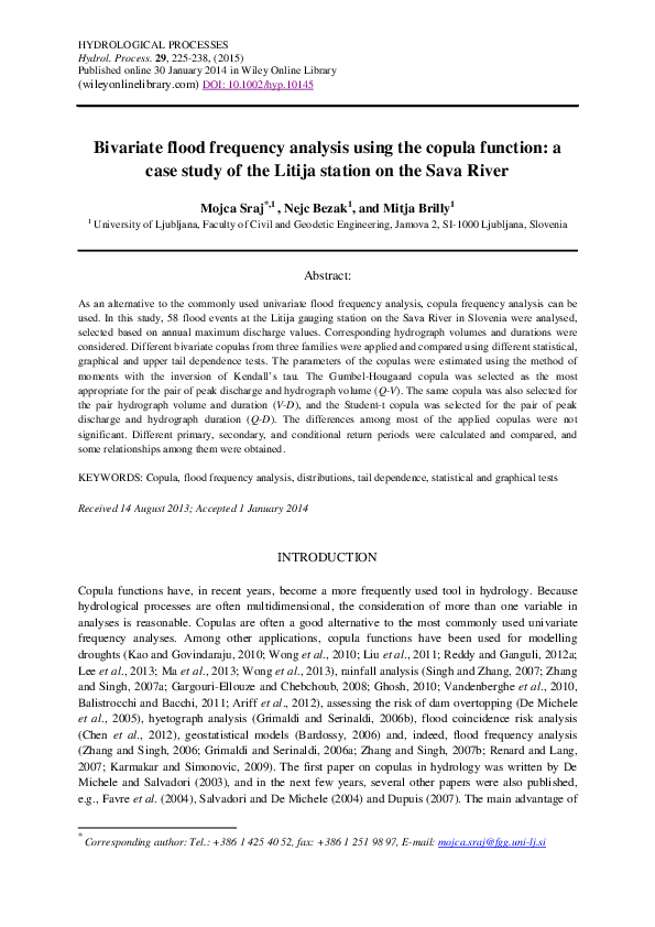 (PDF) Bivariate flood frequency analysis using the copula function: a ...