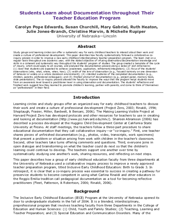 (PDF) Students Learn about Documentation throughout Their Teacher ...