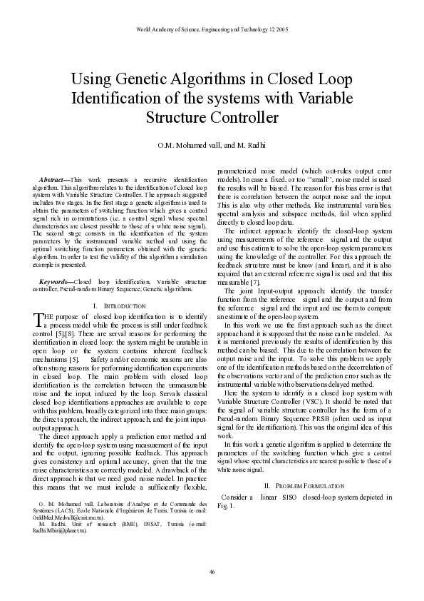 (PDF) Using Genetic Algorithms In Closed Loop Identification Of The ...