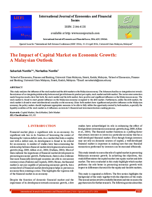 (PDF) The Impact of Capital Market on Economic Growth: A Malaysian Outlook