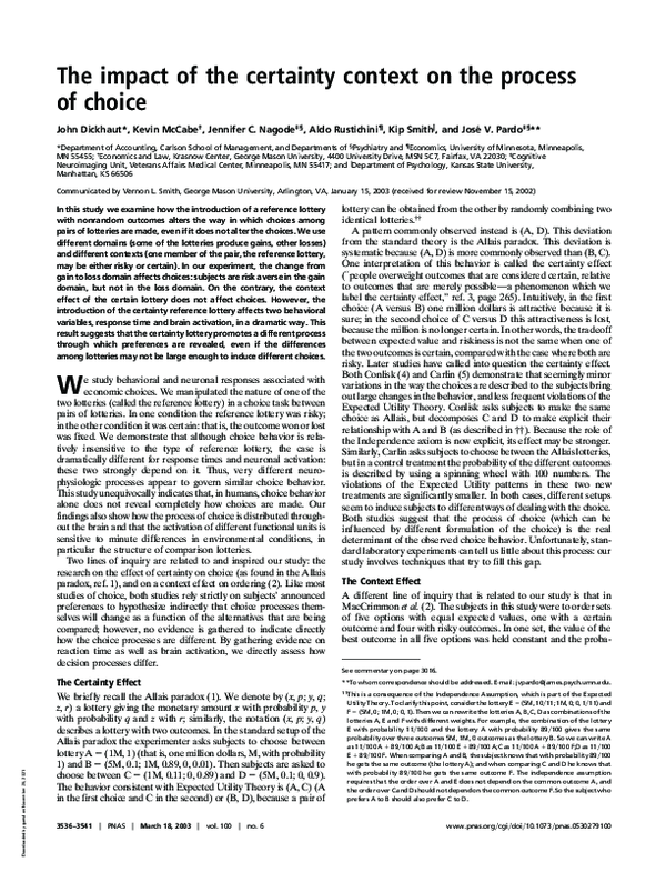 (PDF) The impact of the certainty context on the process of choice