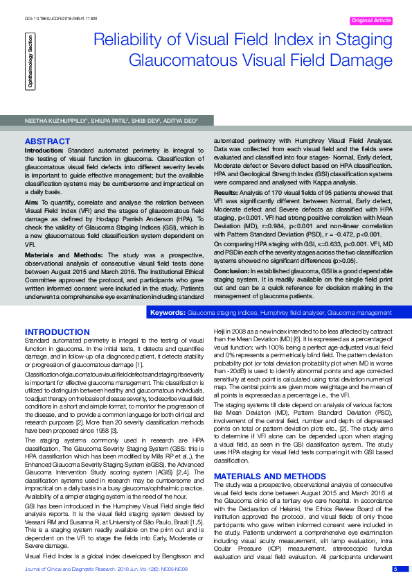 (PDF) Reliability of Visual Field Index in Staging Glaucomatous Visual ...