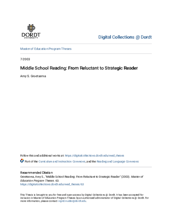 (PDF) Middle School Reading: From Reluctant to Strategic Reader