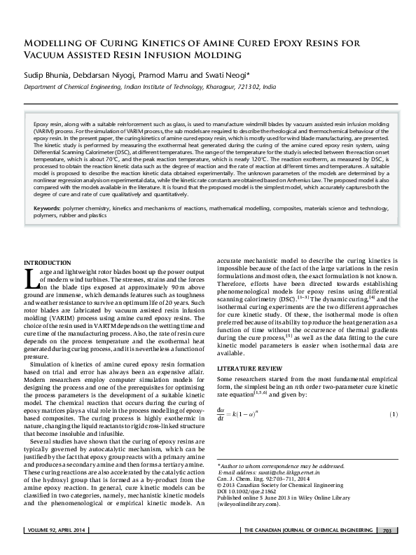 (PDF) Modelling of curing kinetics of amine cured epoxy resins for ...