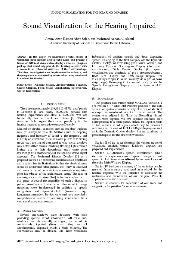 (PDF) Sound Visualization for the Hearing Impaired