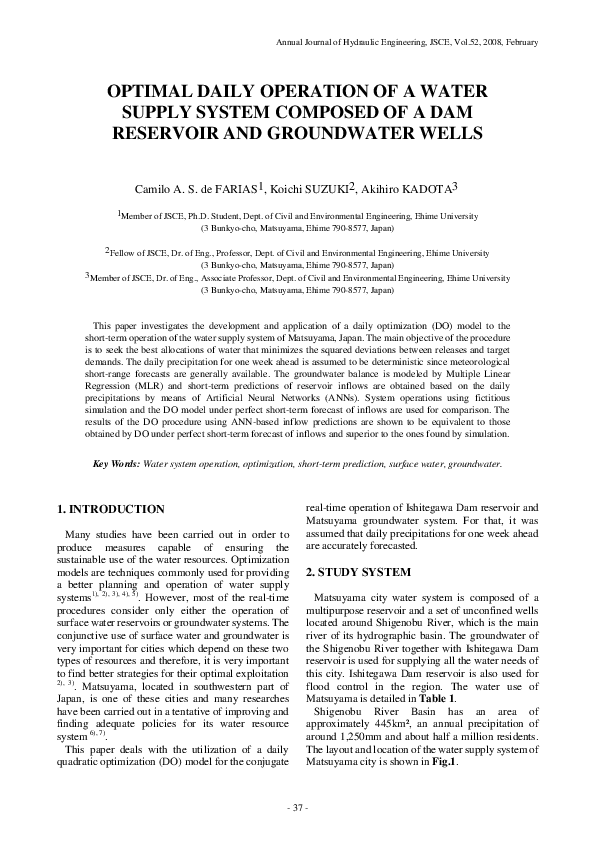 (PDF) Optimal Daily Operation of a Water Supply System Composed of a
