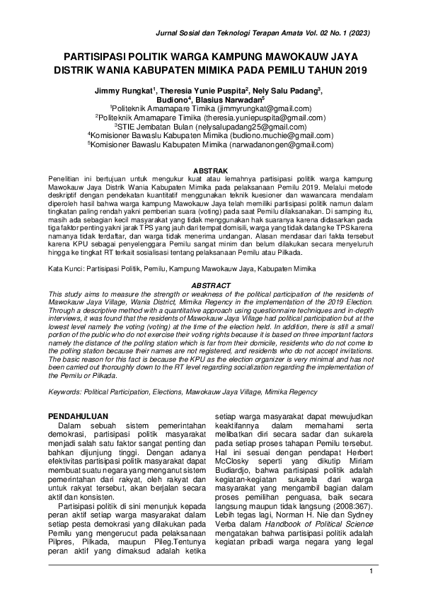(PDF) Partisipasi Politik Warga Kampung Mawokauw Jaya Distrik Wania ...