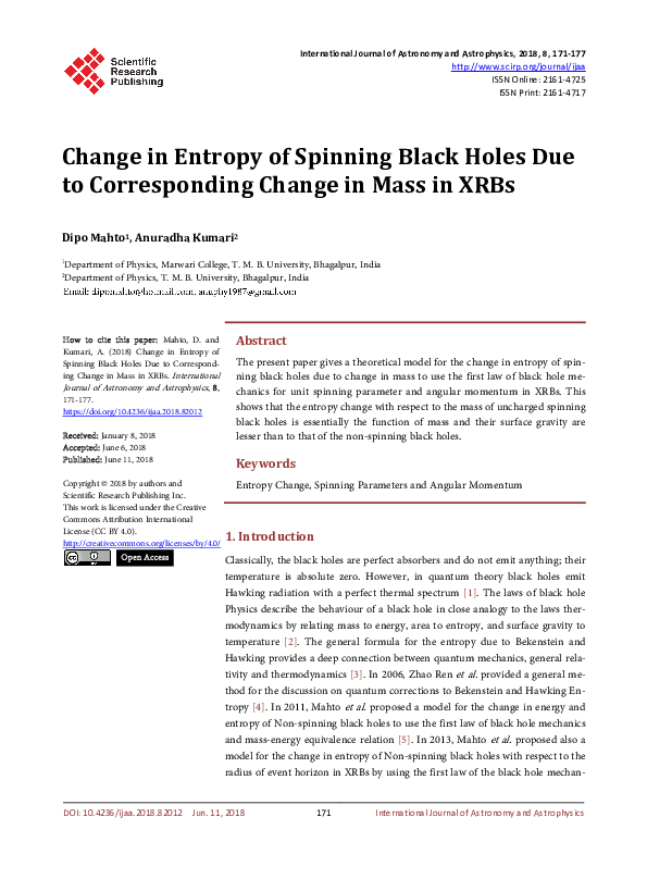 (PDF) Change in Entropy of Spinning Black Holes Due to Corresponding ...