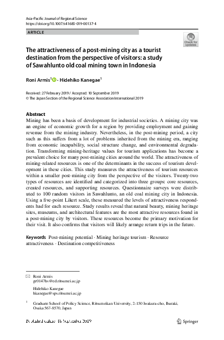 Image showcasing (PDF) The attractiveness of a post-mining city as a tourist destination ...