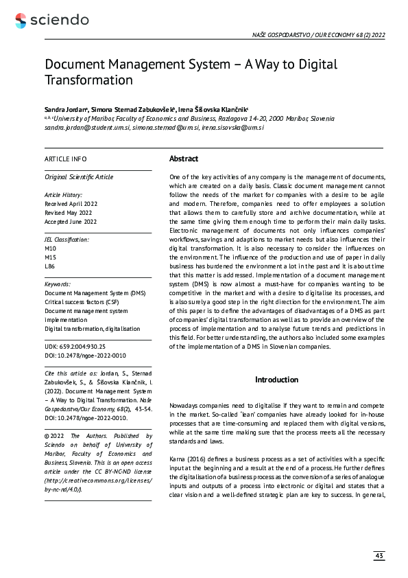 (PDF) Document Management System – A Way to Digital Transformation