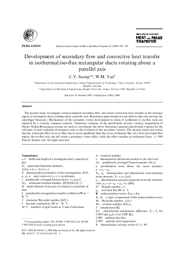 (PDF) Development of secondary flow and convective heat transfer in ...