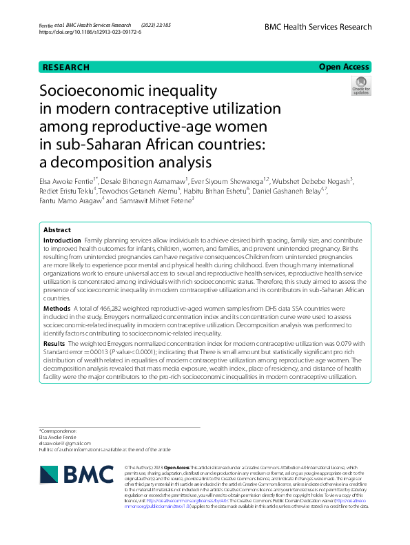 (PDF) Socioeconomic inequality in modern contraceptive utilization ...
