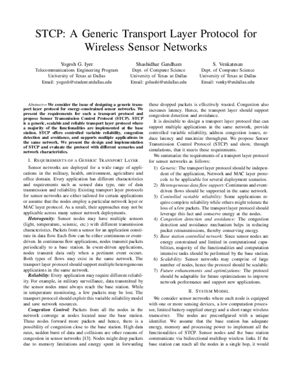 (PDF) STCP: a generic transport layer protocol for wireless sensor networks
