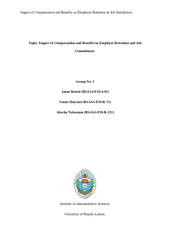 Pdf Impact Of Compensation And Benefits On Employee Retention Job Pdf Impact Of Compensation And Benefits On Employee Retention Job