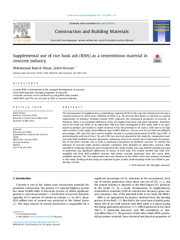 (PDF) Supplemental use of rice husk ash (RHA) as a cementitious ...