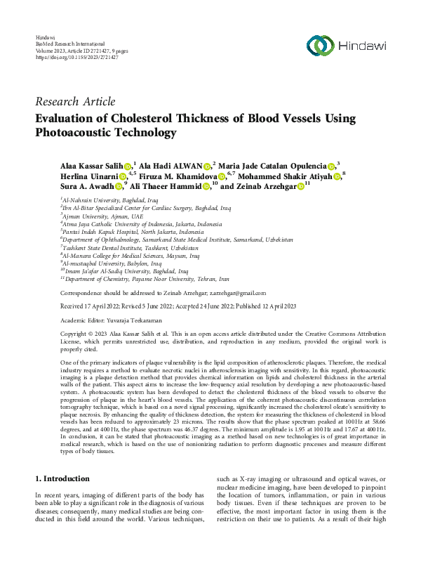 (PDF) Evaluation of Cholesterol Thickness of Blood Vessels Using ...