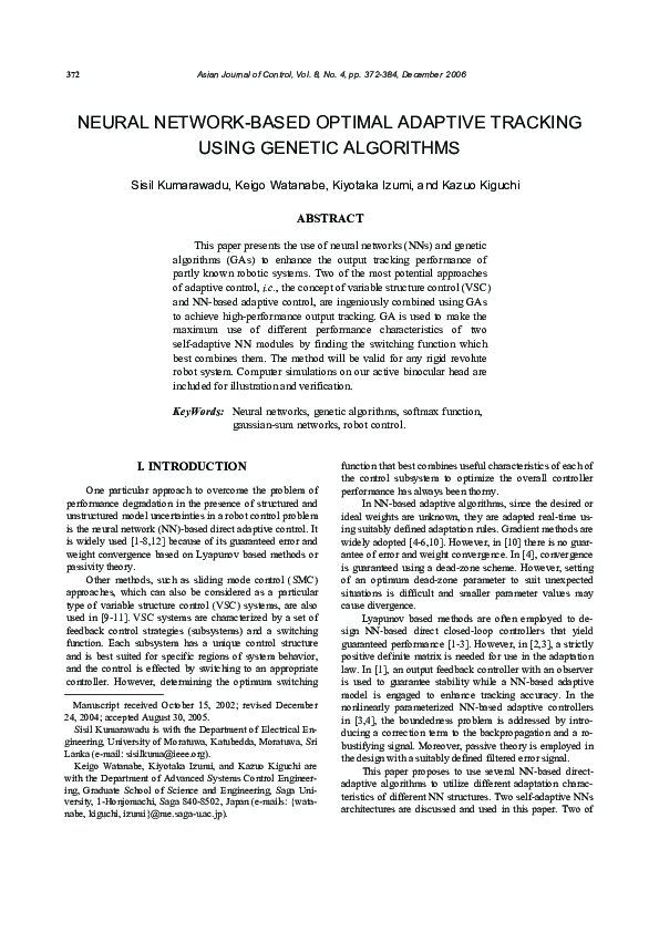 (PDF) Neural Network-Based Optimal Adaptive Tracking Using Genetic ...