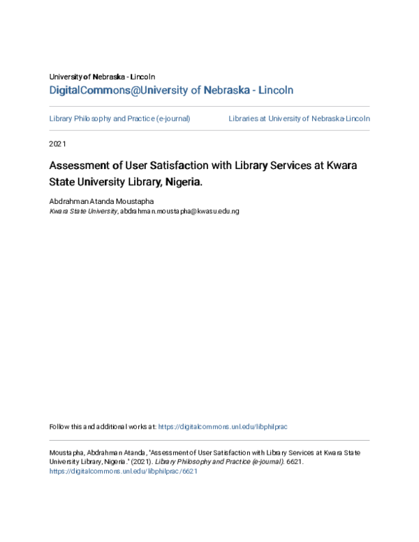 (PDF) Assessment of User Satisfaction with Library Services at Kwara ...