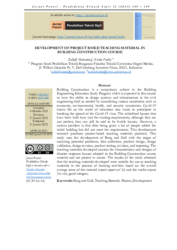(PDF) Development of Project Based Teaching Material in Building ...