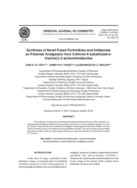 (PDF) Synthesis of Novel Fused Pyrimidines and Imidazoles as Potential ...