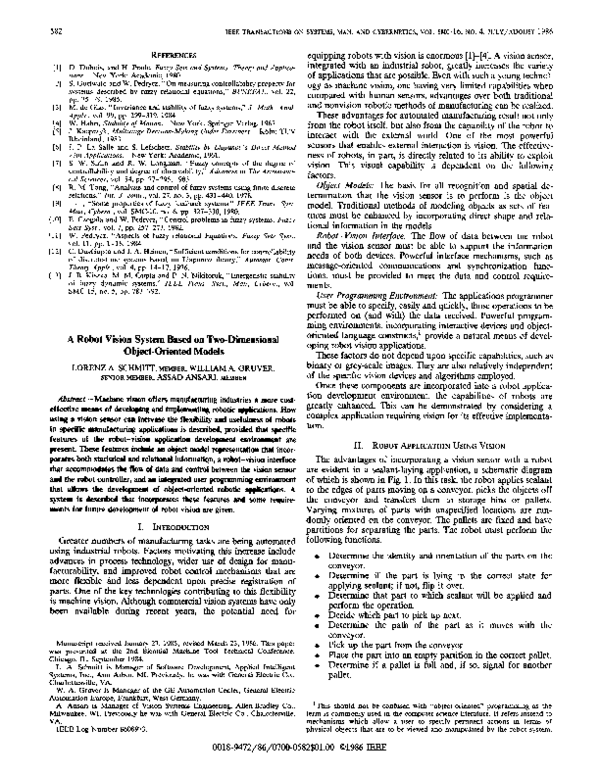 (PDF) A Robot Vision System Based on Two-Dimensional Object-Oriented Models