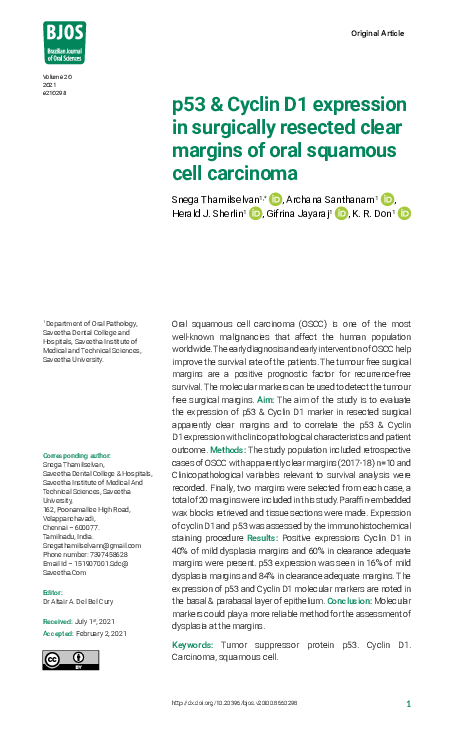 (PDF) p53 Cyclin D1 expression in surgically resected clear margins of ...
