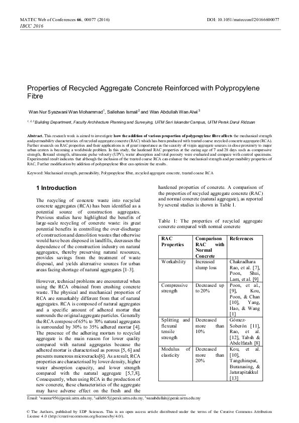 (PDF) Properties of Recycled Aggregate Concrete Reinforced with ...