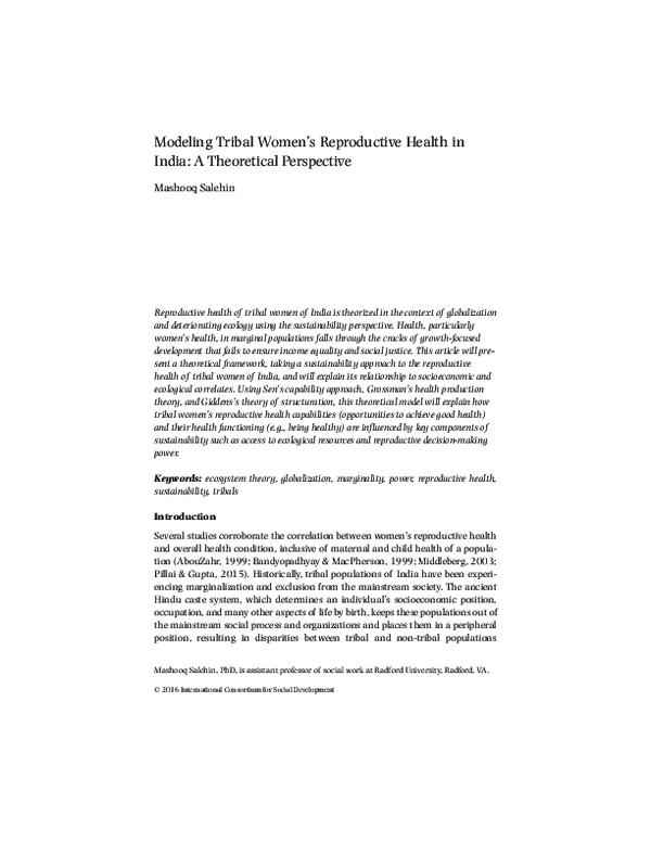(PDF) Modeling Tribal Women’s Reproductive Health in India: A ...
