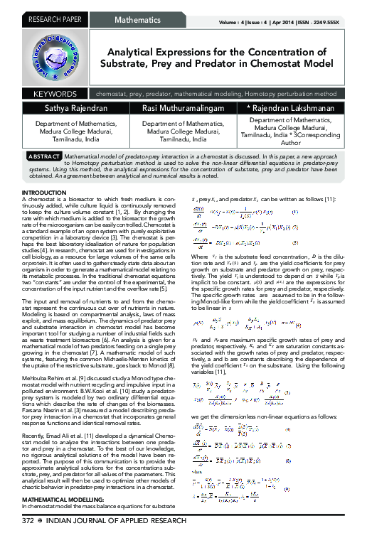 (PDF) Analytical Expressions for the Concentration of Substrate, Prey ...