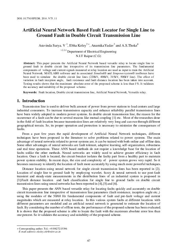 (PDF) Artificial Neural Network Based Fault Locator For Three Phase ...