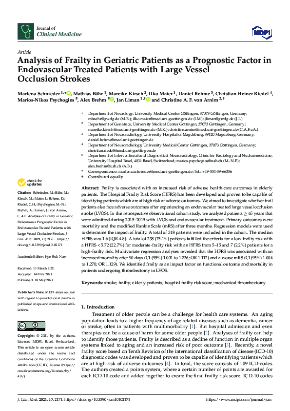 (PDF) Analysis of Frailty in Geriatric Patients as a Prognostic Factor ...