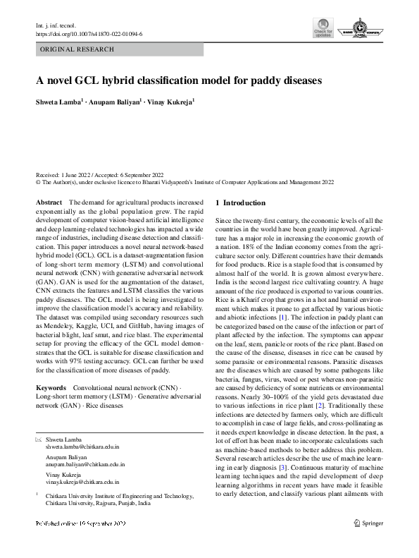 (PDF) A novel GCL hybrid classification model for paddy diseases