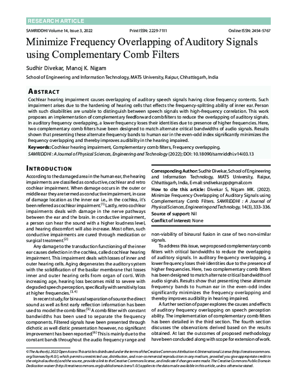 (PDF) Minimize Frequency Overlapping of Auditory Signals using ...