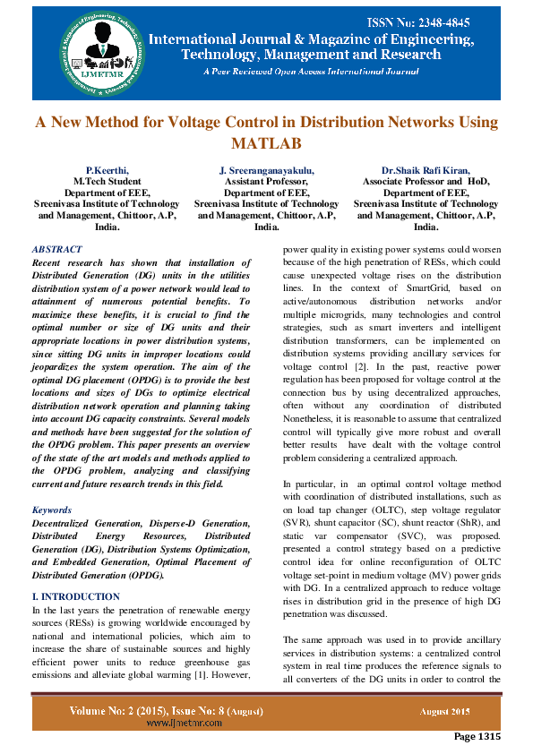 (PDF) A New Method for Voltage Control in Distribution Networks Using ...