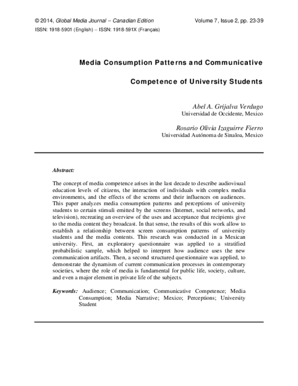 (PDF) Media Consumption Patterns and Communicative Competence of ...