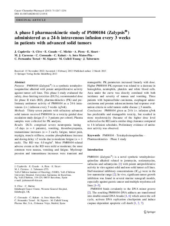 (PDF) A phase I pharmacokinetic study of PM00104 (Zalypsis ...