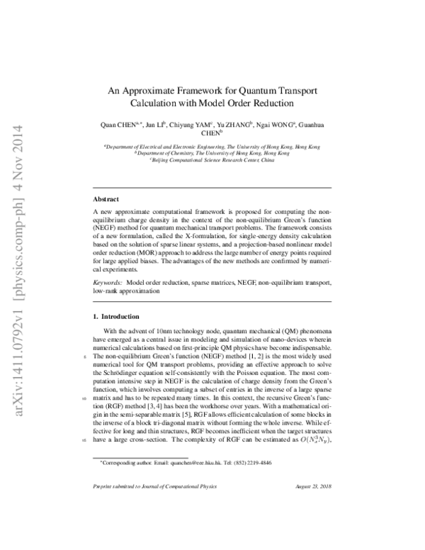 (PDF) An approximate framework for quantum transport calculation with ...