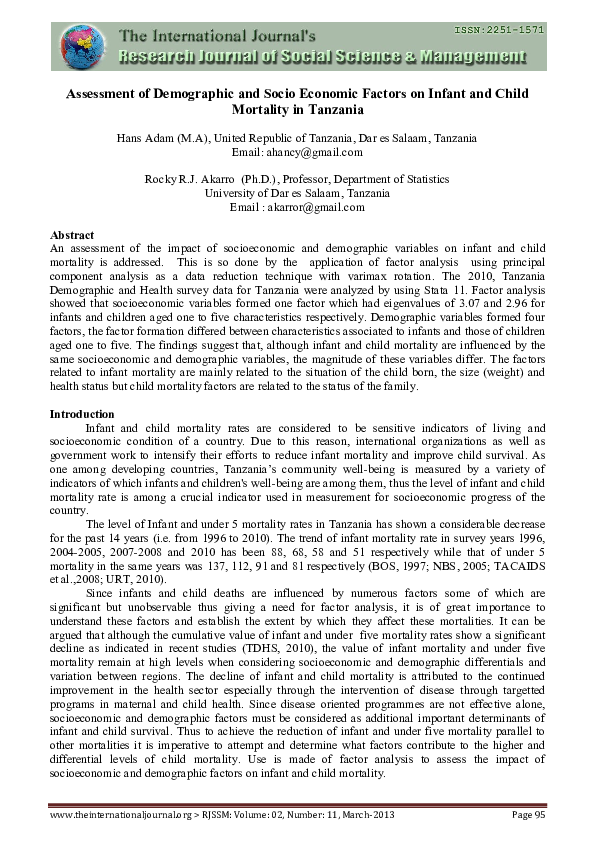 (PDF) Assessment of Demographic and Socio Economic Factors on Infant ...
