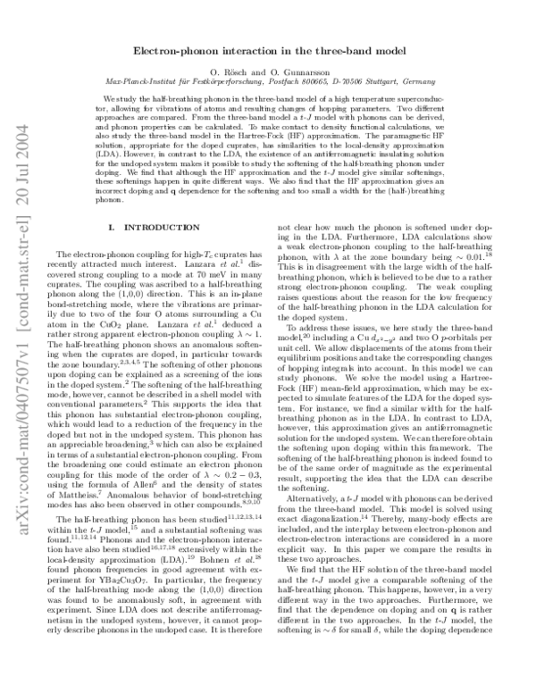 (PDF) Electron-phonon interaction in the three-band model