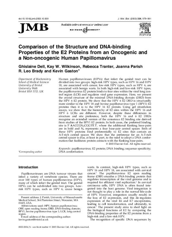 (PDF) Comparison of the Structure and DNA-binding Properties of the E2 ...
