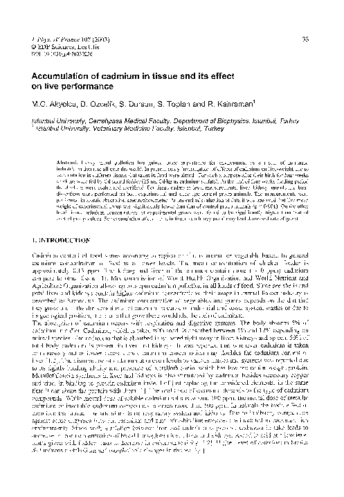 (PDF) Accumulation of cadmium in tissue and its effect on live performance