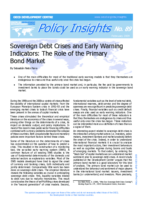 (PDF) Sovereign Debt Crises and Early Warning Indicators