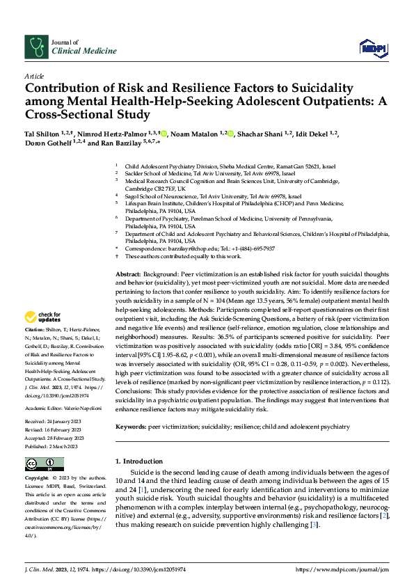 (PDF) Contribution of Risk and Resilience Factors to Suicidality among ...