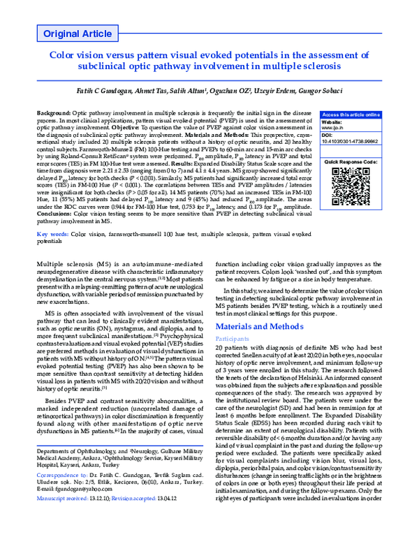 (PDF) Color vision versus pattern visual evoked potentials in the ...